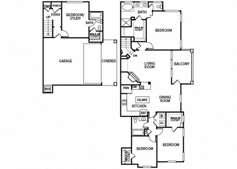 Floor plan for 4 beds, 3 baths, 1913 sqft