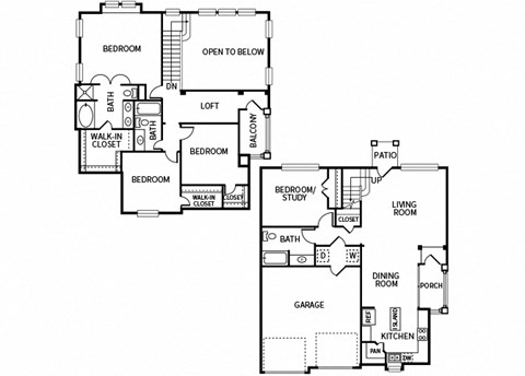 Floor plan for 4 beds, 3 baths, 1977 sqft
