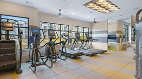 Hutto apartment for rent - a gym with cardio equipment in the lobby of a building