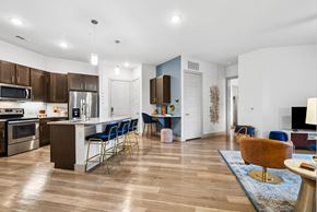 Richardson apartment for rent - A modern kitchen with a dining area and a living room.