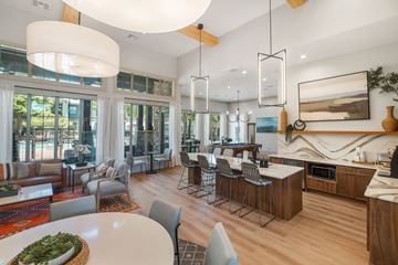Arlington apartment for rent - A modern kitchen and living room with a dining table and chairs.