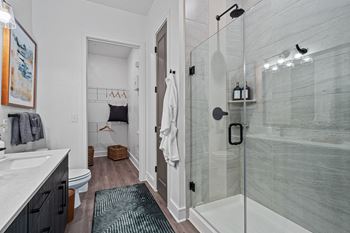 Walk-in showers with rain shower heads