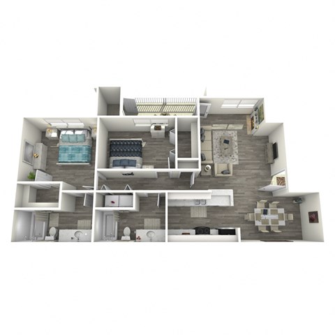 Floor plan for 2 beds, 2 baths, 950 sqft