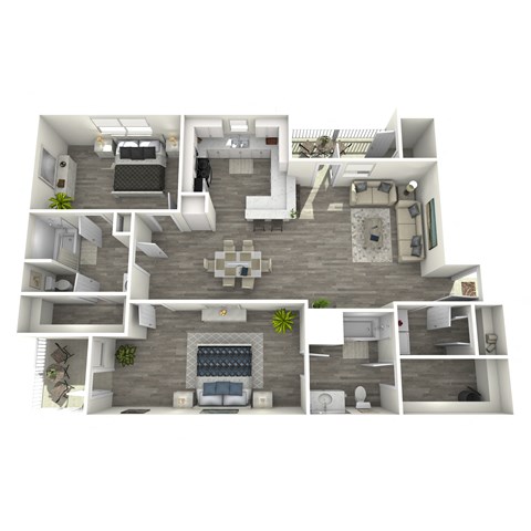 Floor plan for 2 beds, 2 baths, 1100 sqft