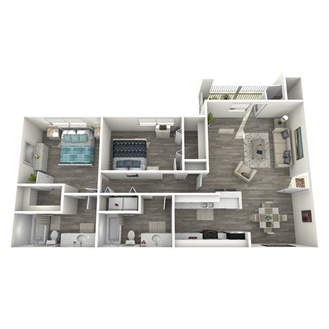Floor plan for 2 beds, 2 baths, 900 sqft