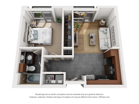 Floor plan for 1 bed, 1 bath, 720 sqft