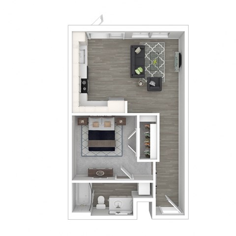 Floor plan for 1 bed, 1 bath, 642 sqft