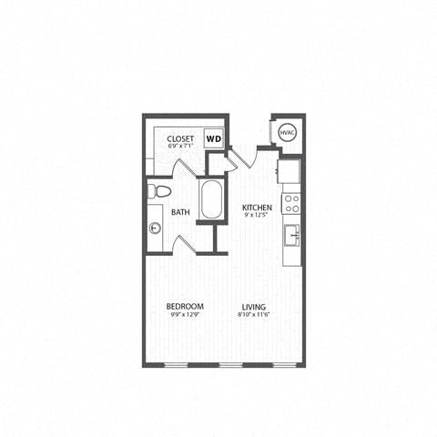 Floor plan for studio, 1 bath, 565 sqft