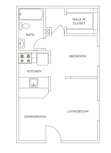 Floor plan for studio, 1 bath, 437 sqft