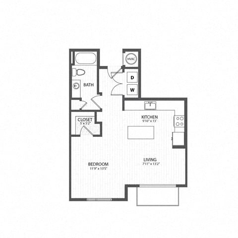 Floor plan for studio, 1 bath, 685 sqft