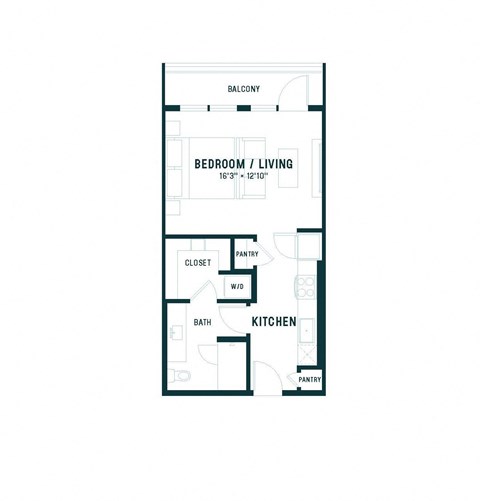 Floor plan for studio, 1 bath, 544 sqft
