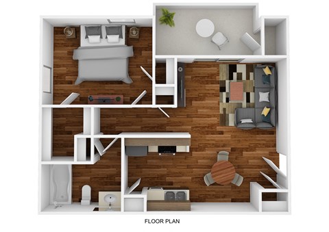 Floor plan for 1 bed, 1 bath, 563 sqft