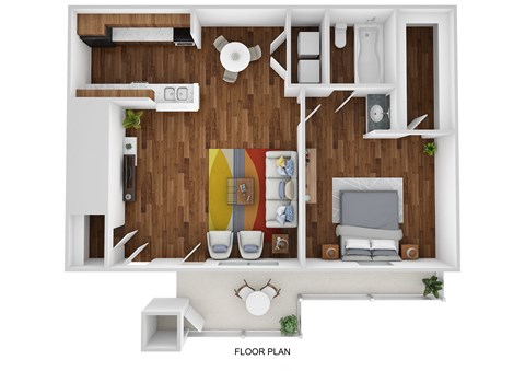 Floor plan for 1 bed, 1 bath, 627 sqft