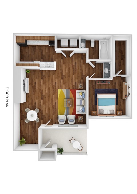 Floor plan for 1 bed, 1 bath, 656 sqft