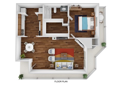 Floor plan for 1 bed, 1 bath, 670 sqft
