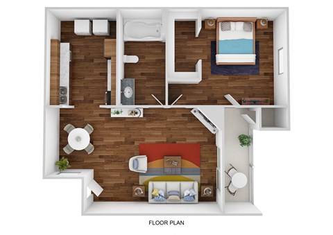 Floor plan for 1 bed, 1 bath, 687 sqft