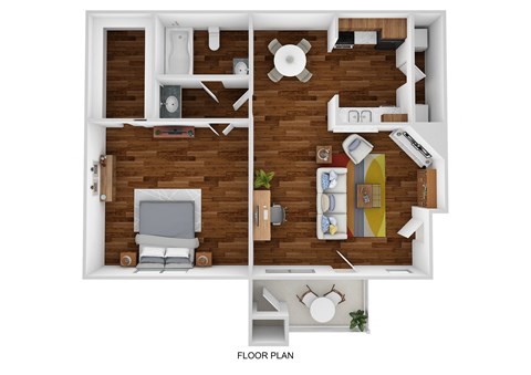 Floor plan for 1 bed, 1 bath, 747 sqft