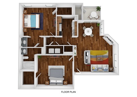 Floor plan for 2 beds, 1.5 baths, 899 sqft