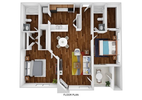 Floor plan for 2 beds, 2 baths, 1004 sqft