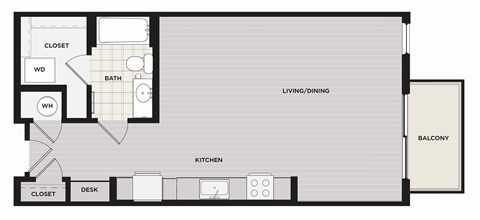 Floor plan for studio, 1 bath, 607 sqft
