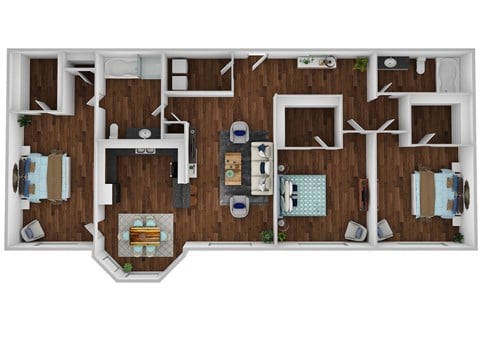Floor plan for 3 beds, 2 baths, 1647 sqft