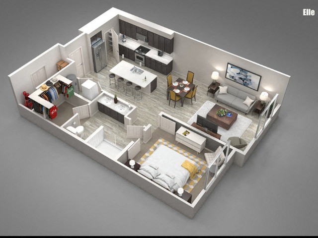 Floor plan for 1 bed, 1 bath, 947 sqft