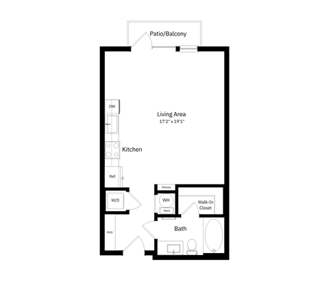 Floor plan for studio, 1 bath, 536 sqft