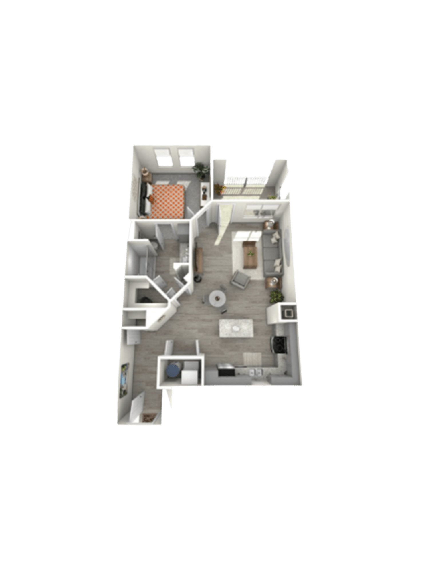 Floor plan for 1 bed, 1 bath, 791 sqft