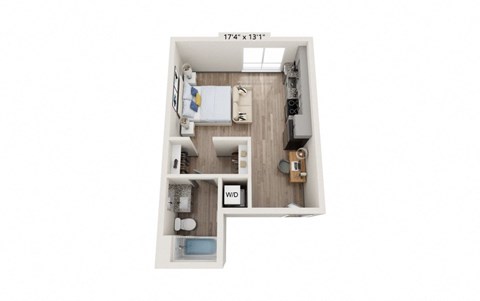 Floor plan for studio, 1 bath, 404 sqft