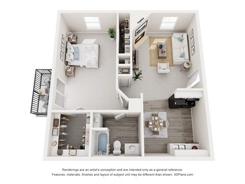 Floor plan for 1 bed, 1 bath, 720 sqft