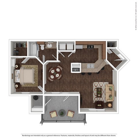 Floor plan for 1 bed, 1 bath, 791 sqft