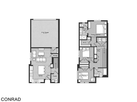 Floor plan for 3 beds, 2.5 baths, 1297 sqft