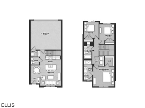 Floor plan for 3 beds, 2.5 baths, 1292 sqft