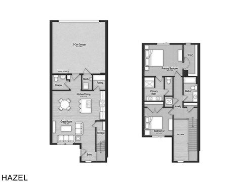 Floor plan for 2 beds, 2.5 baths, 1415 sqft