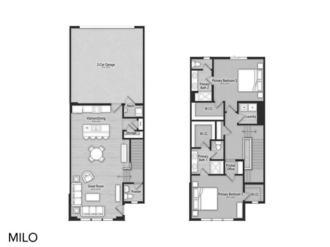 Floor plan for 2 beds, 2.5 baths, 1606 sqft