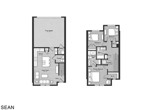 Floor plan for 3 beds, 2.5 baths, 1229 sqft