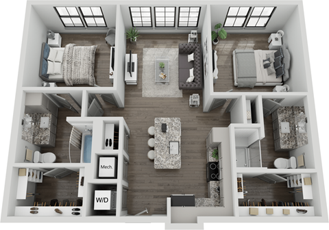 Floor plan for 2 beds, 2 baths, 1010 sqft