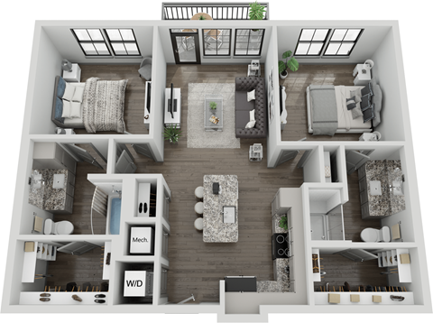 Floor plan for 2 beds, 2 baths