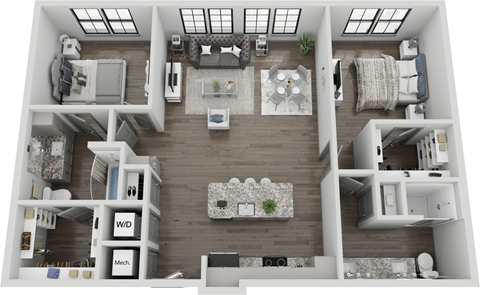 Floor plan for 2 beds, 2 baths, 1178 sqft