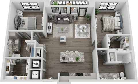 Floor plan for 2 beds, 2 baths, 1178 sqft