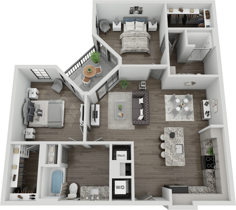 Floor plan for 2 beds, 2 baths, 1201 sqft