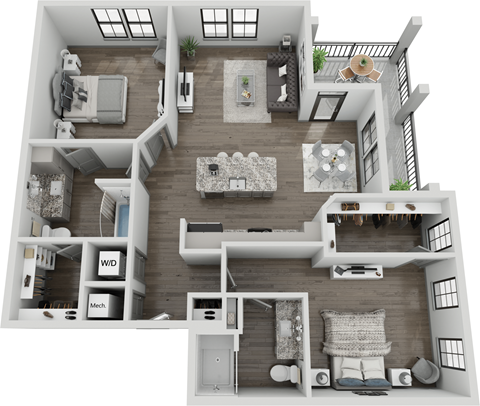 Floor plan for 2 beds, 2 baths, 1224 sqft