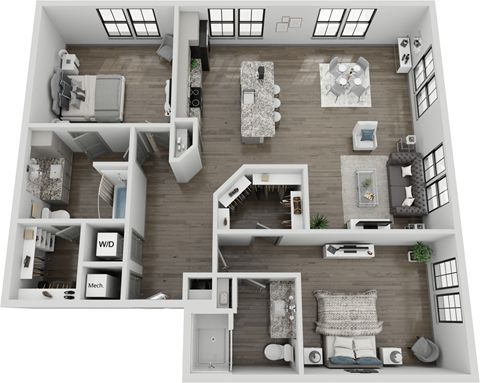 Floor plan for 2 beds, 2 baths, 1392 sqft