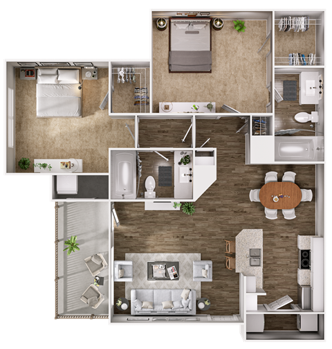 Floor plan for 2 beds, 2 baths, 1026 sqft