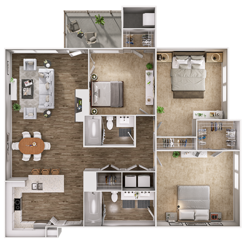 Floor plan for 3 beds, 2 baths, 1333 sqft