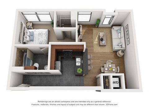 Floor plan for 1 bed, 1 bath, 874 sqft