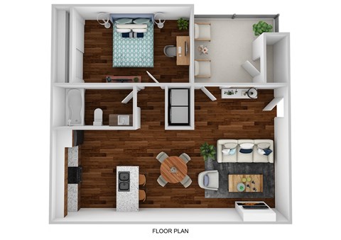 Floor plan for 1 bed, 1 bath, 593 sqft