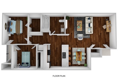 Floor plan for 2 beds, 1 bath, 709 sqft