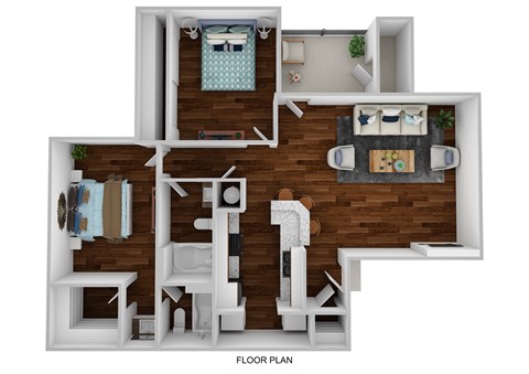 Floor plan for 2 beds, 2 baths, 930 sqft