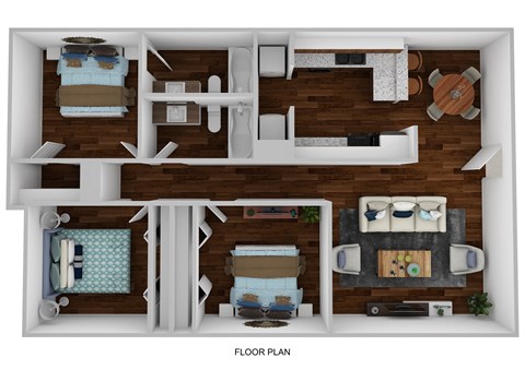 Floor plan for 3 beds, 2 baths, 1123 sqft